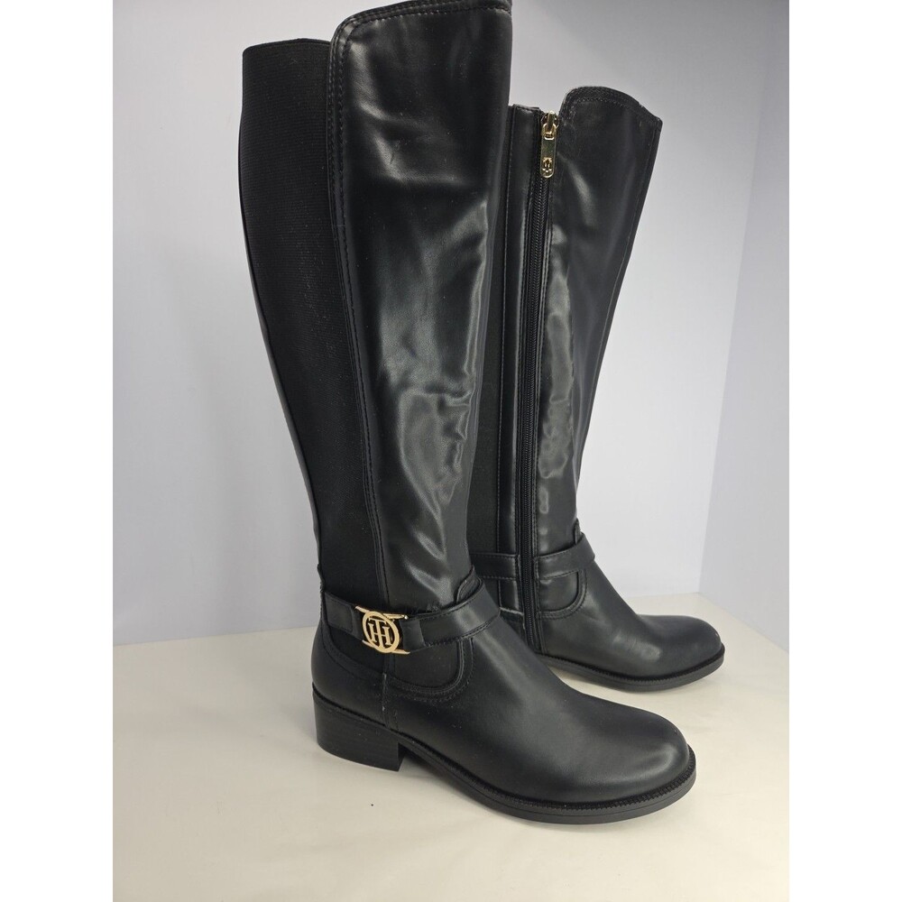 Tommy Hilfiger IDALIA-M Black Side Zip Up Knee High Boots Women's Sz 6M Stretchy